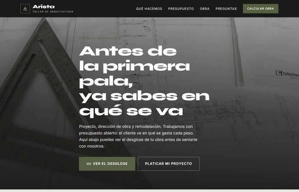 Vista de la página de ejemplo para un despacho de arquitectura