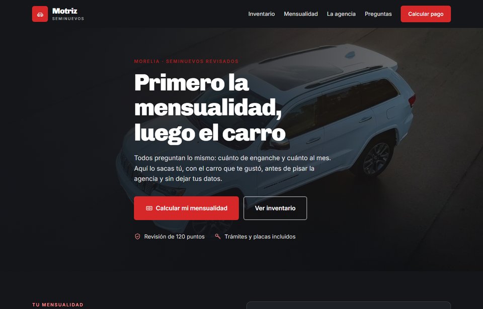 Vista de la página de ejemplo para una venta de autos