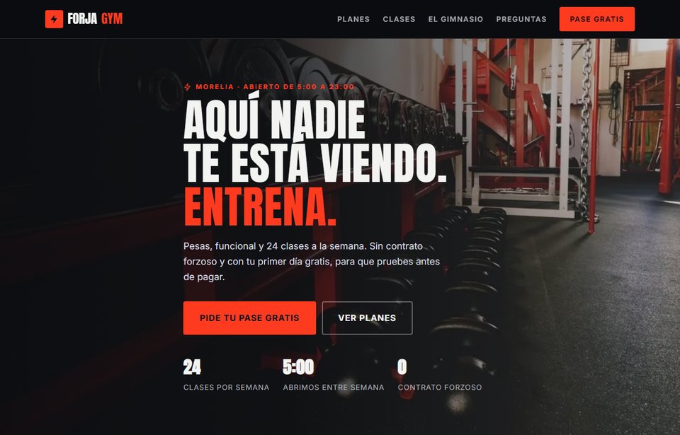 Vista de la página de ejemplo para un gimnasio