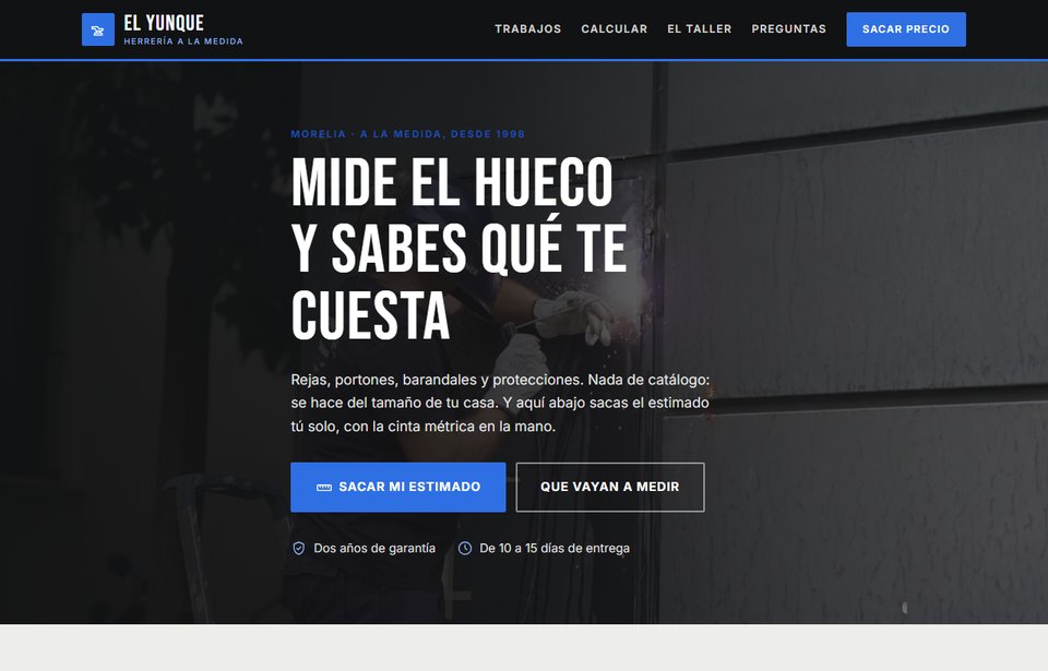 Vista de la página de ejemplo para una herrería