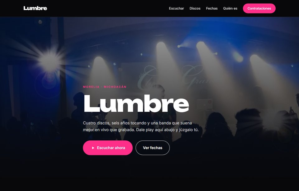 Vista de la página de ejemplo para un artista musical