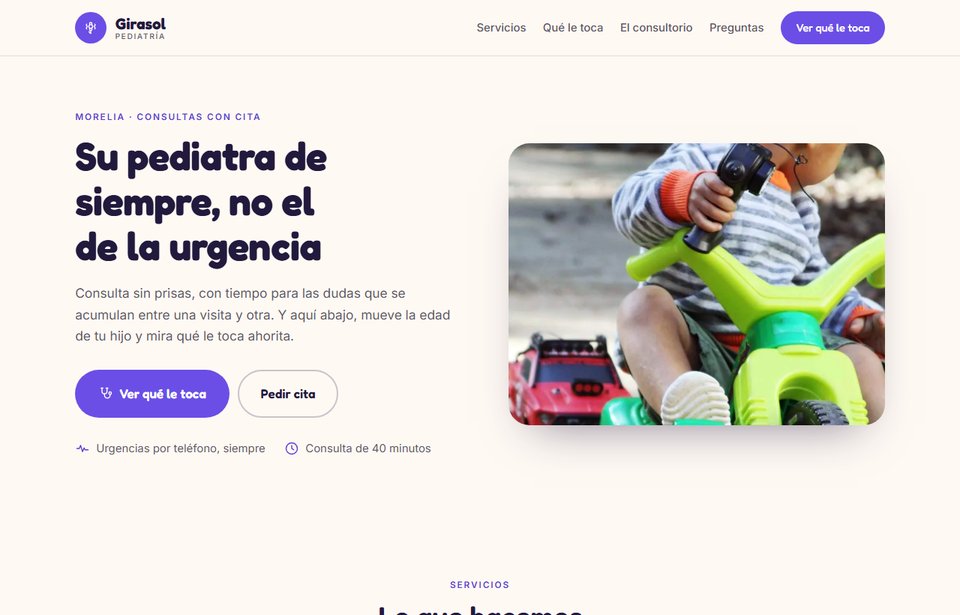 Vista de la página de ejemplo para un consultorio pediátrico