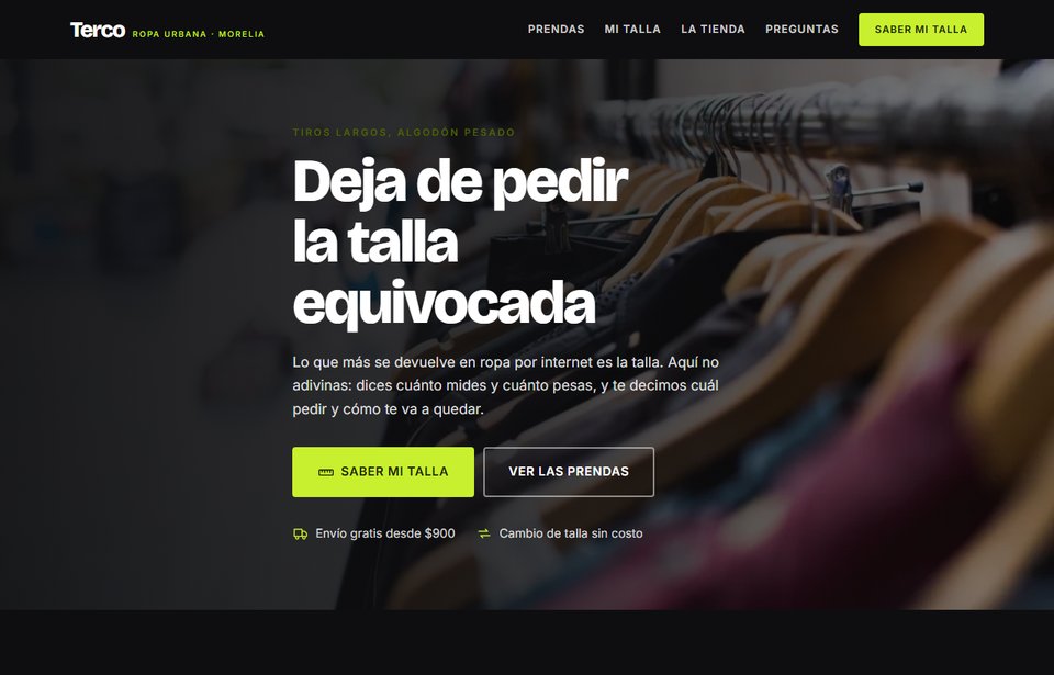 Vista de la página de ejemplo para una tienda de ropa