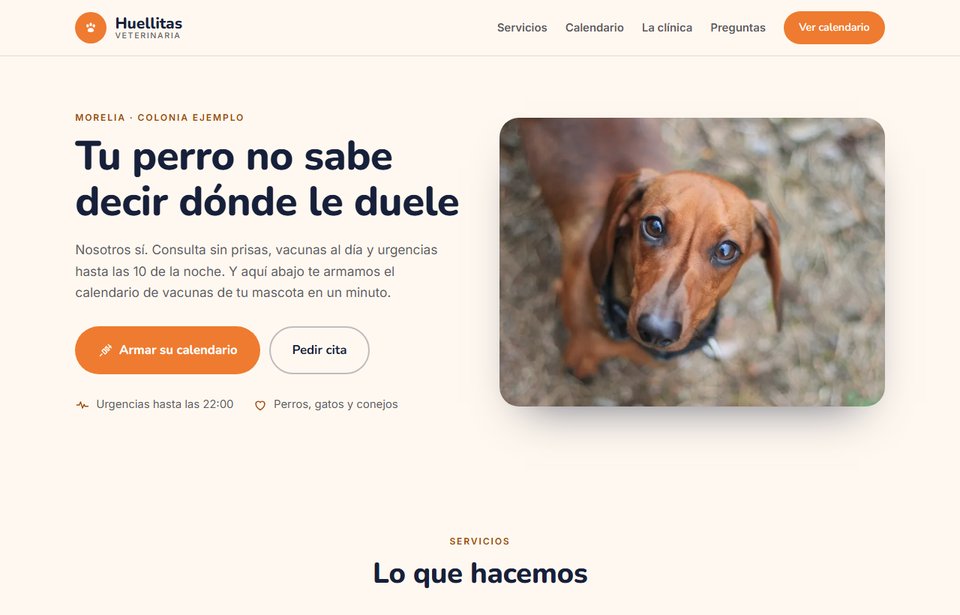 Vista de la página de ejemplo para una veterinaria